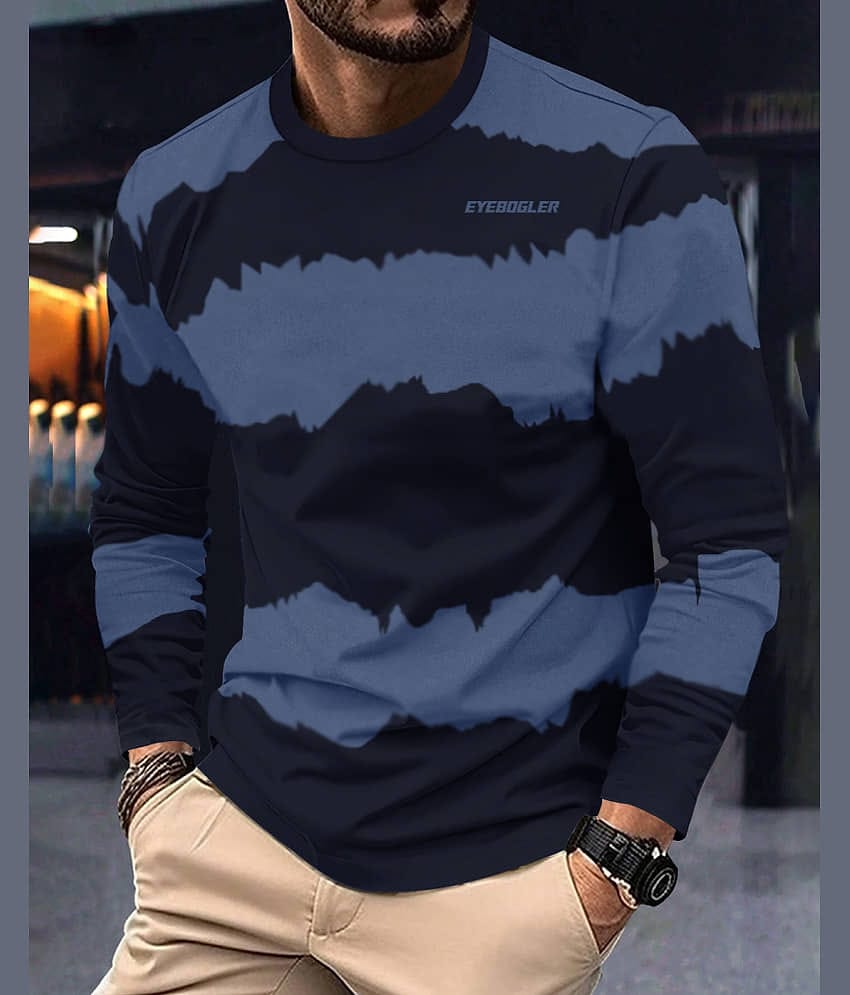 Eyebogler Cotton Blend Regular Fit Colorblock Full Sleeves Men's Round T-Shirt - Blue ( Pack of 1 )