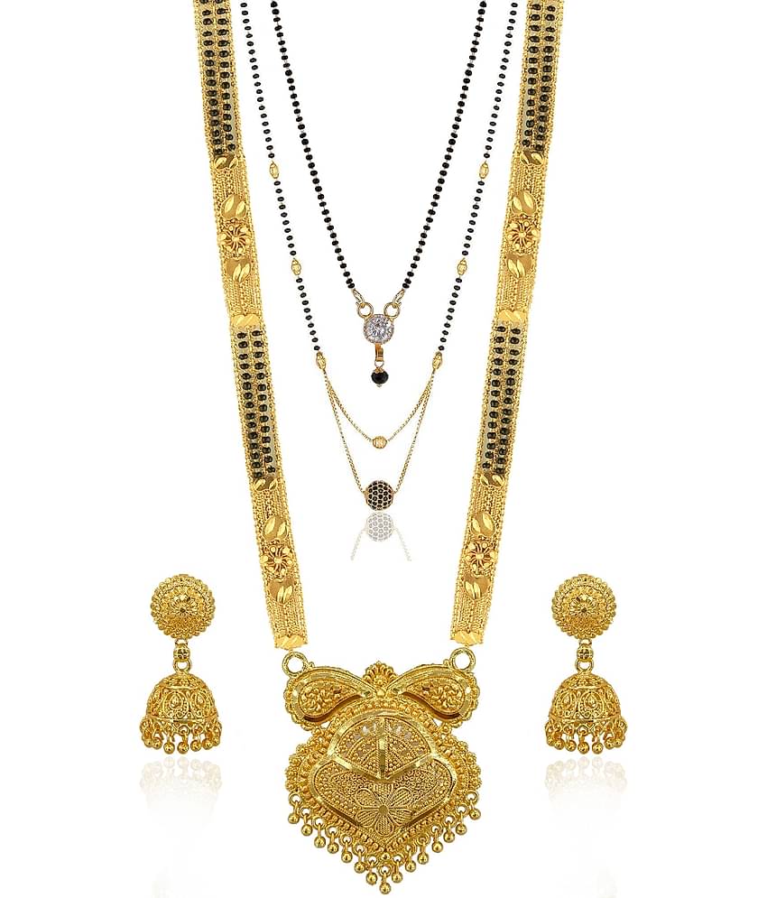 MGSV Jewellery Traditional Necklace Pendant Hand Meena 30inch Long and 18inch short  Mangalsutra/Tanmaniya/nallapusalu/Black Beads For Women and Girls Brass, Alloy Mangalsutra