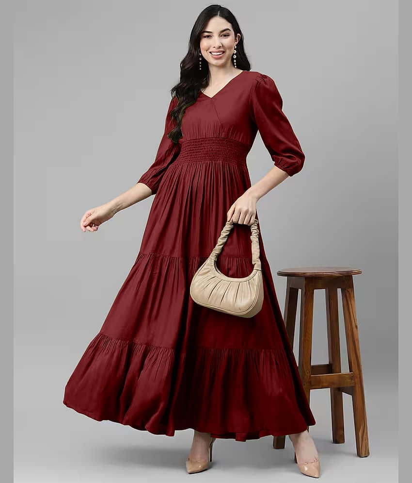Femvy Women Crepe Solid Fit & Flare Dress ( Olive )