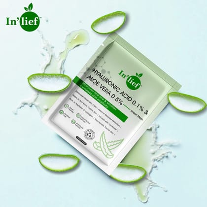In'Lief Hyaluronic Acid and Aloe Vera Sheet Mask - 25ml | Rich in Peptides & Collagen | Infused with Lavender