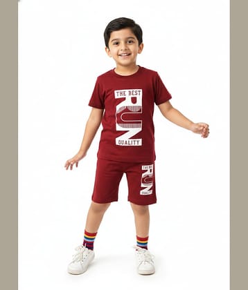 GTwo Boys Cotton Blend T-Shirt & Shorts Set ( Maroon , Pack of 1 )
