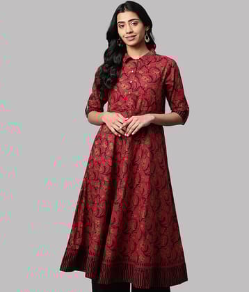 Yash Gallery - Maroon Cotton Women's Flared Kurti ( Pack of 1 )