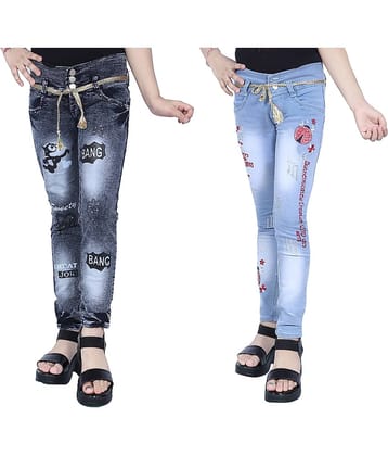 KUNDAN Girl's Black & Sky Blue Slim Fit Jeans ( Pack of 2 )