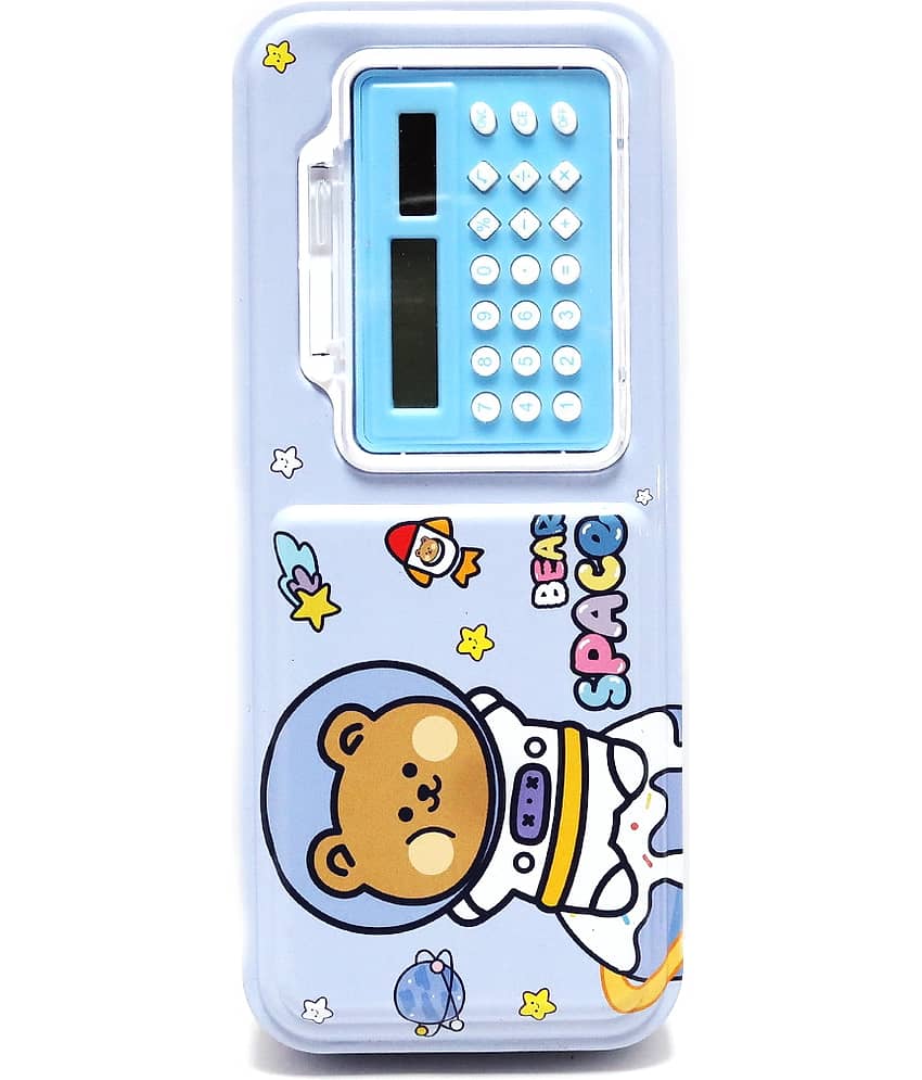 Villy Metal Pencil Box Double Compartment for Kids with Compass Box With Calculator