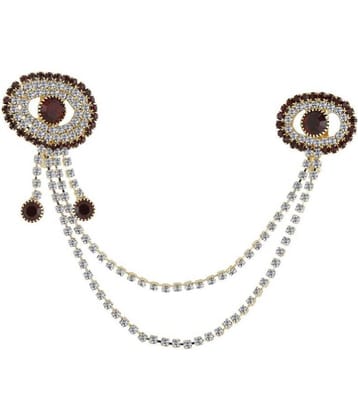 Silver Shine Traditional Gold Plated Exlusive Maroon Colour and White Diamond Studded Designer Wedding Brooch For Unisex Jewellery