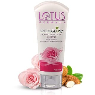 Lotus Herbals Whiteglow Advanced Pink Glow Exfoliator  Brightens Skin  Preservative Free  For All Skin Types 100G