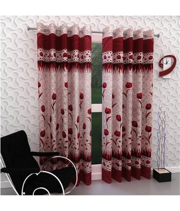 Panipat Textile Hub Floral Semi-Transparent Eyelet Door Curtain 7 ft Pack of 2 -Maroon