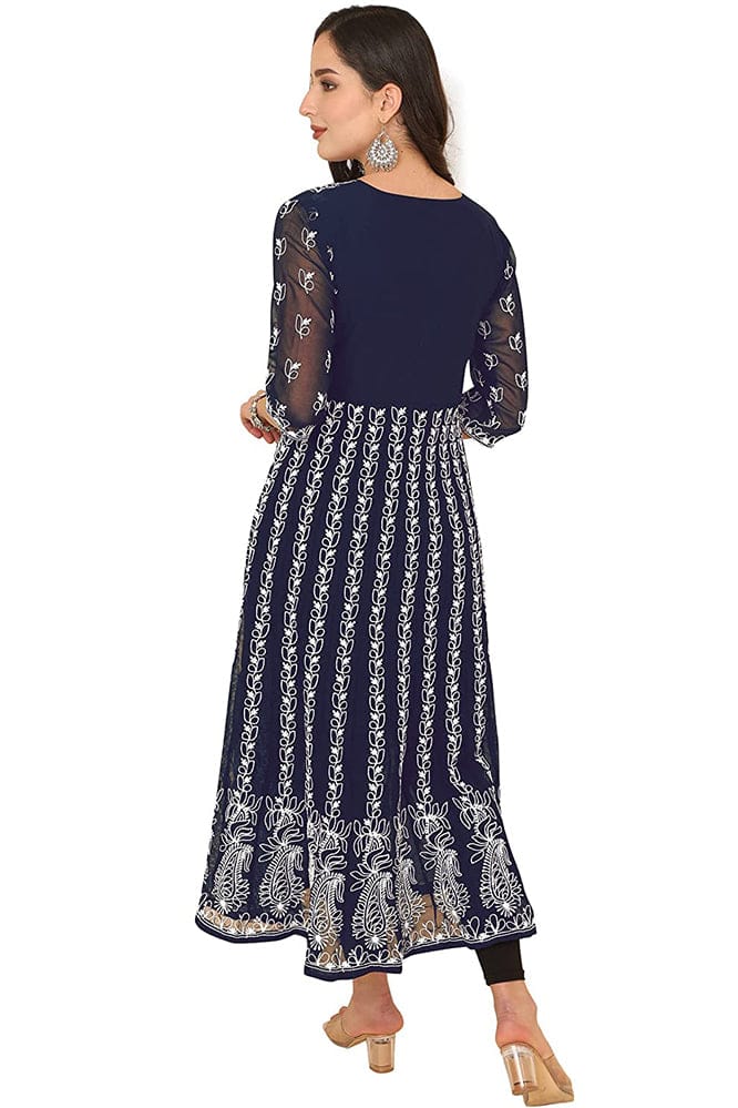 Navy crushed silk hand embroidered tunic