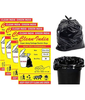 Clean India - 120 pcs Medium Black Garbage Bags Dustbin Kitchen Bags & Covers 19inches X 21inches 4 Packs of 30 Pieces - 120 Pcs