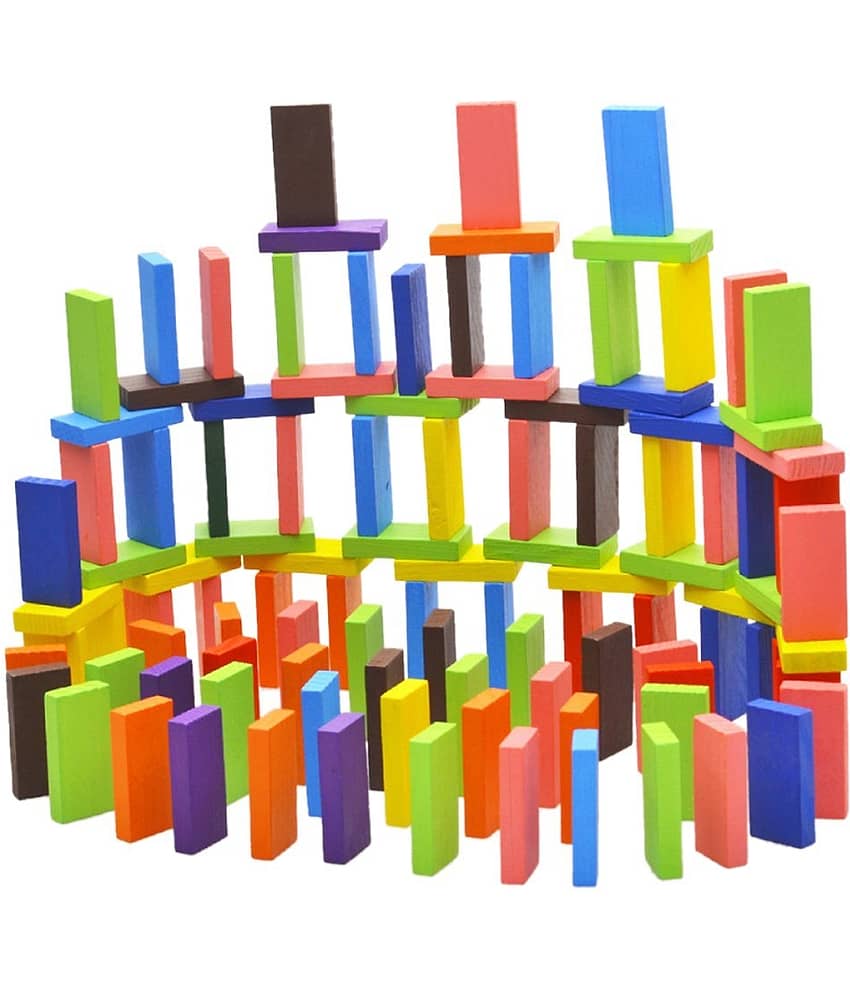 Villy 100 pcs 10Color Wooden Dominos Blocks Set, Kids Game Educational Play Toy, Domino Racing Toy Game