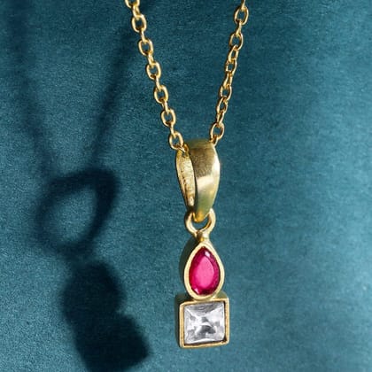 92.5 Silver Cubic red Drop Stud Necklace-Necklace