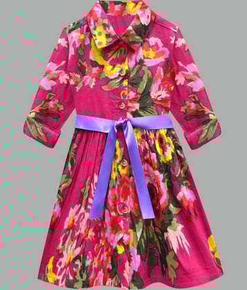 A.T.U.N. Cotton Shirt Dress For Girls ( Pack of 1 , Pink )