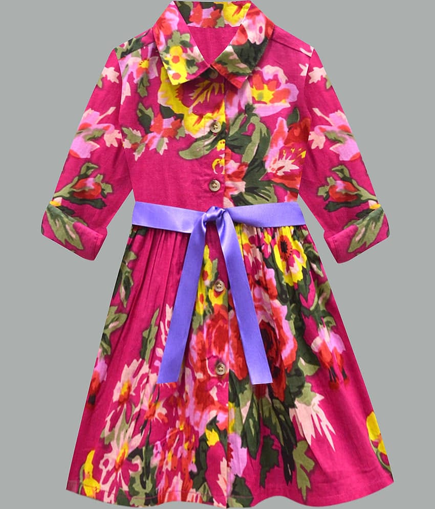 A.T.U.N. Cotton Shirt Dress For Girls ( Pack of 1 , Pink )