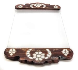 Gümüş Tekin Hand-Carved Wooden Serving Tray | Floral Inlay Design | Elegant Tableware