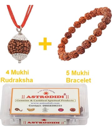 Nepali 4 Mukhi Rudraksha Pendant with 5 Mukhi Rudraksha Bracelet