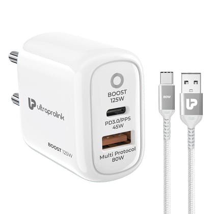 Boost 125W Dual USB Multi-Protocol Fast Travel Charger with A-C 1m Cable UM1134A