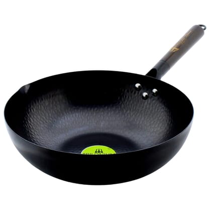 TRILONIUM Carbon Steel Chinese Wok 30 cms, Capacity 4.75 litres | Hammered and Pre-Seasoned TRILONIUM Carbon Steel Chinese Wok 30 cms, Capacity 4.75 litres | Hammered and Pre-Seasoned