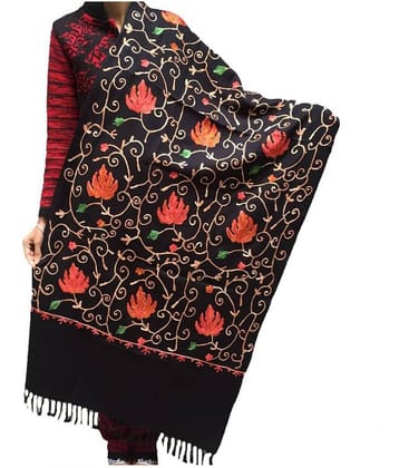 KASHMIRI Black Floral Wool Stoles