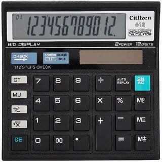 Citllzen CT-512WT 12-Digit Display Basic Calculator(Black)