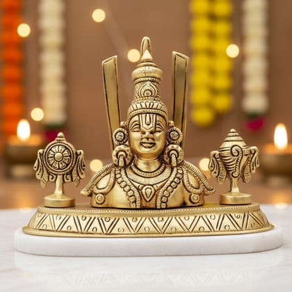 Traditional Brass Tirupati Balaji Home Temple Idol, Height : 5.5 Inch (BSMAS1420 A)