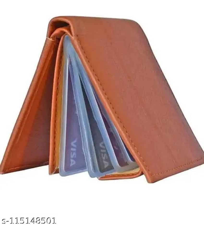HABIBI PU Solid Men's RFID Wallet With 9 Slots For Card ( Tan , Pack of 1 )