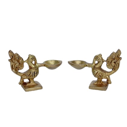 Brass Pair Of Bird Oil Lamp Deepak  - Twin Bird Design Puja Diya, Height : 2.4 Inch (BSMAS1171 A)