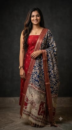 Cotton silk top Kakamkari silk dupatta | Dress materials