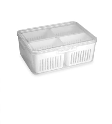 4 compartment Airtight Fridge food storage |Vegetable Storage Box for Fridge Organizer with Drain Cup & Removable Boxes
