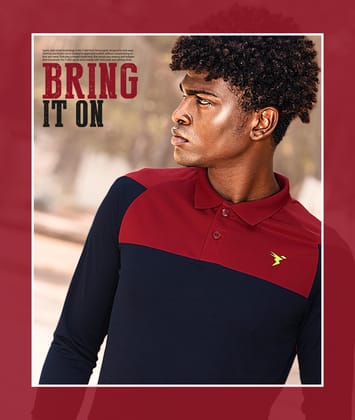 TechnoSport Polo Neck Full Sleeve Dry Fit T-Shirt for Men OR-16 (Navy/Maroon)-S