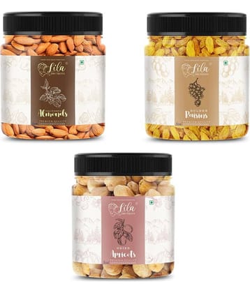Lila Dry Fruits Almond (100gm), Green Raisin(100gm) & Apricots(100 gm) Combo | Dry Fruits Combo