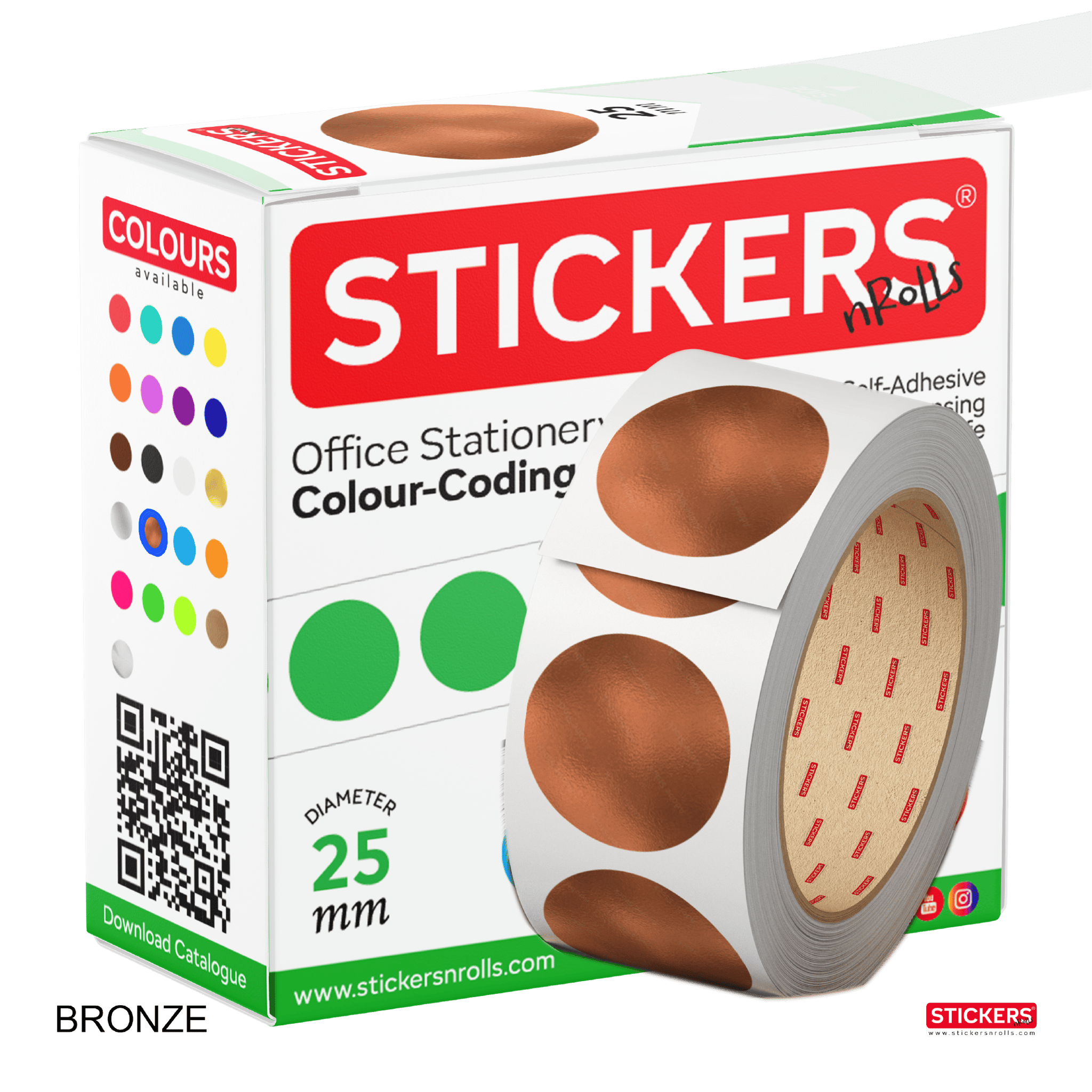 25mm - Round - Metallic Colours - Colour Coding Stickers - Permanent Adhesive