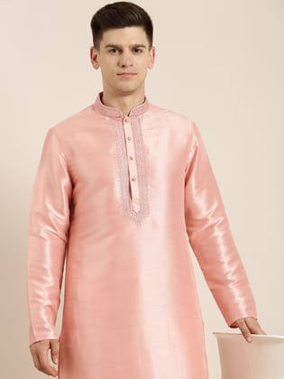 Peach Silk Embroidered Kurta Set-XS/36 / Only Kurta - No Lowers