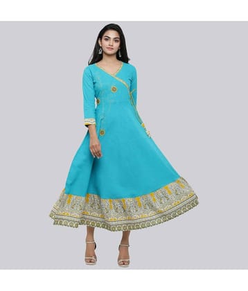 Yash Gallery - Blue Cotton Women's Angrakha Kurti ( Pack of 1 )
