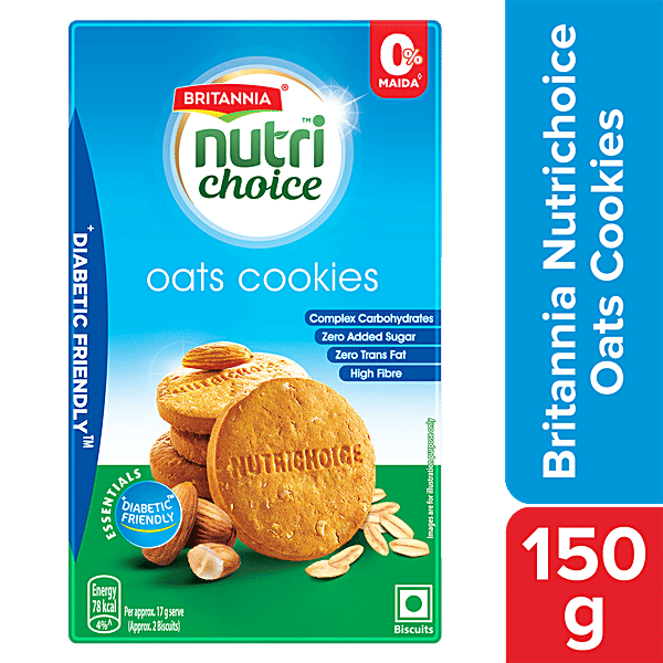 Britannia NutriChoice Essentials Oats Cookies - No Added Sugar & Diabetic Friendly, Rich In Dietary Fibre, 150 g