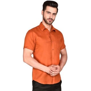 PrintCultr Men's Half Sleeve Cotton Spread Collar Shirt - Brown | Comfortable and Stylish Casual Shirt for Everyday Wear