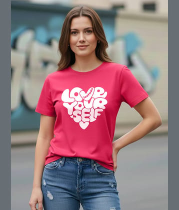 Leotude Women Cotton Blend Printed Regular Fit Round Neck T-Shirt ( Pink )