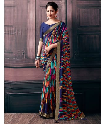 Samah Georgette Printed Saree With Unstitched Blouse Piece ( Multicolour )