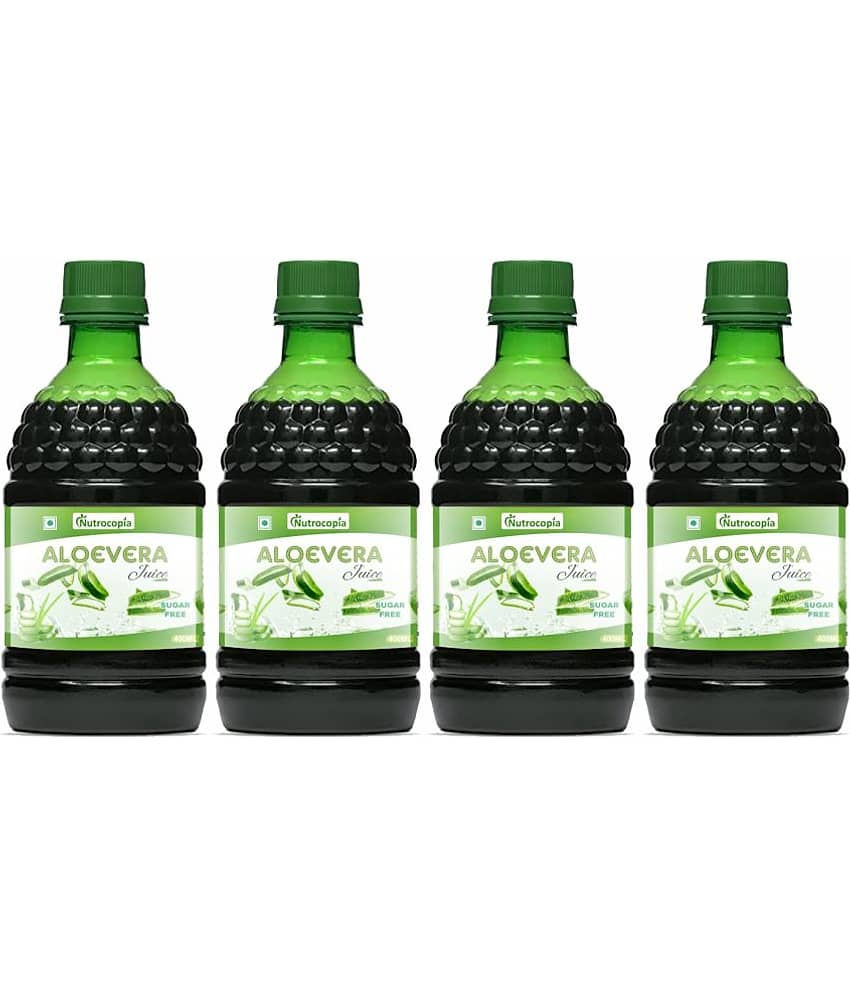 NUTROCOPIA Aloe Vera Juice | For Glowing Skin & Healthy Hair | Organic & Natural Juice Made With Cold Pressed Aloe Vera 400 ML - Pack of 4