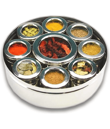STEEPLE 9 in 1 Spice Box Steel Silver Spice Container ( Set of 9 )