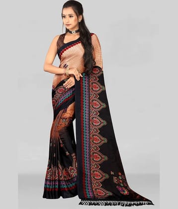 LEELAVATI Crepe Embroidered Saree With Unstitched Blouse Piece ( Brown )