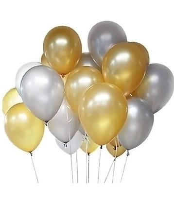 Solid Metallic Balloons  (White, Gold Pack of 100) FREE Banner