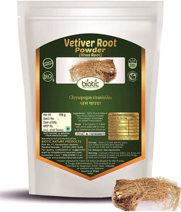 Biotic Khus Powder Vetiver Roots Powder for Face Skin Hair Vatti Veru 100 gm