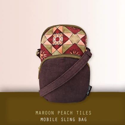 Front Pocket Mobile Sling- Maroon-Peach Tile