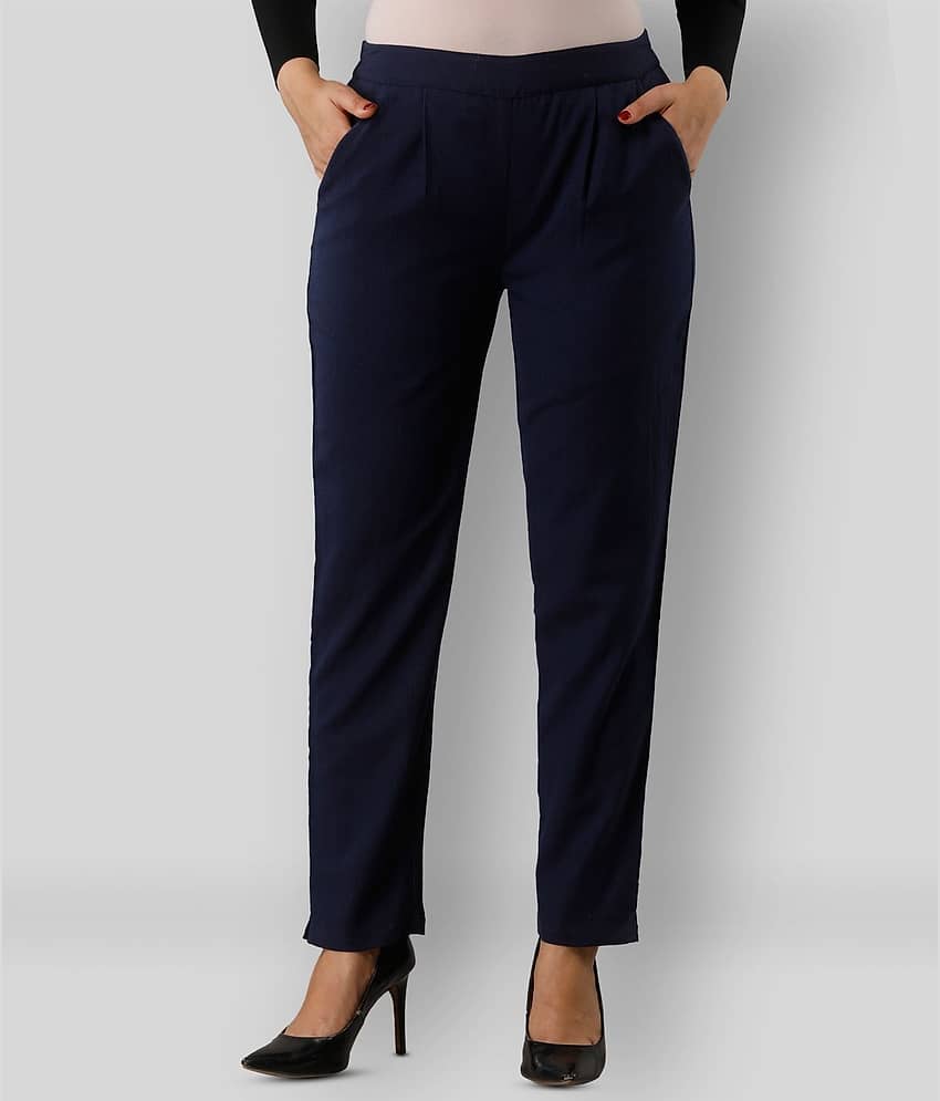 SVARCHI - Navy Blue Cotton Straight Fit Women's Cigarette Pants  ( Pack of 1 )