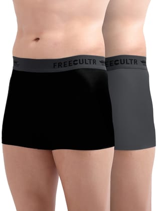 Freecultr Men's Underwear Anti Bacterial Micromodal Airsoft Trunk - Non Itch No Chaffing Sweat Proof -  Pack of 2-Ash Grey,Pot Black
