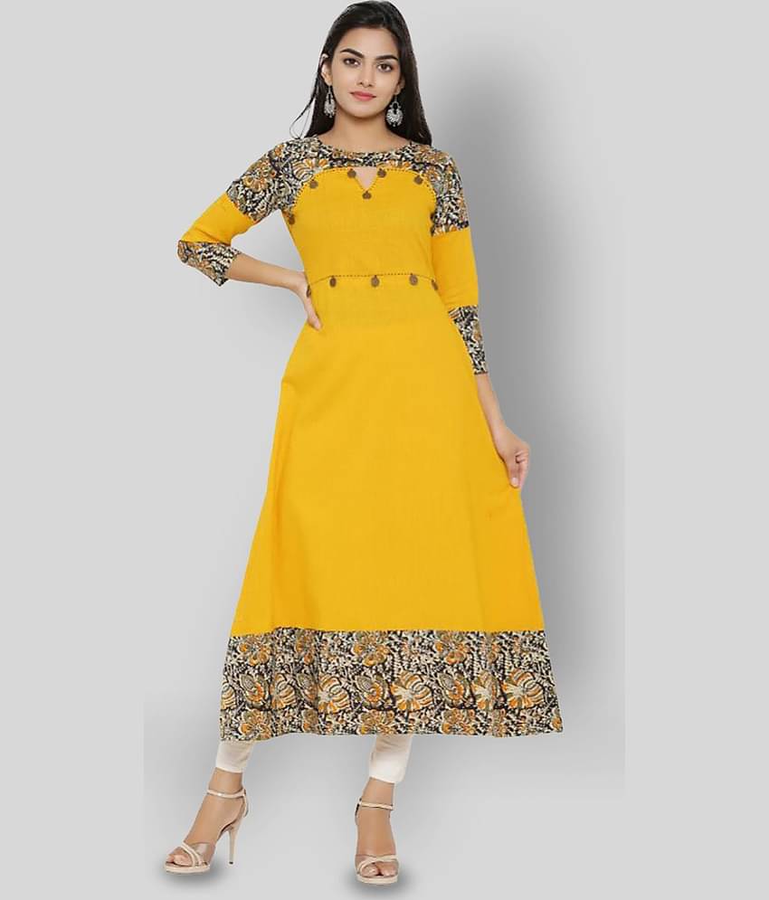 Yash Gallery Pack of 1 Cotton Printed Flared Women's Kurti - ( Yellow )