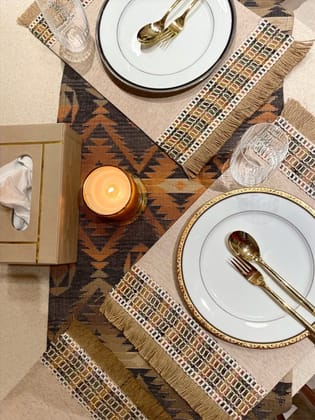 KRI India Raw Jute Multicoloured Table Placemats|Set of 6 | Jute beige | 12x17.5 inches  | Wash & Care | 100% Cotton | Handcrafted in India. 100% organic & natural.
