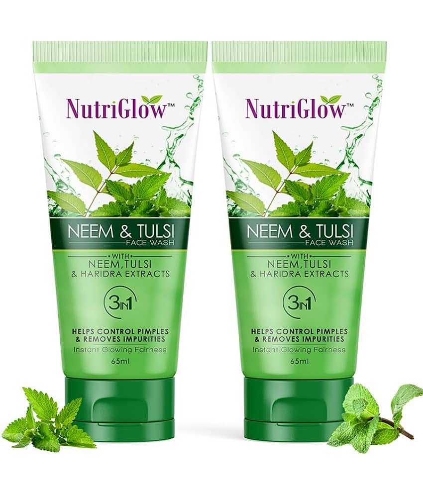 Nutriglow Neem & Tulsi Face Wash With Aloe Vera Extract For Cleanser, Pimple Care Solution, 65ml Each, (Pack of 2)