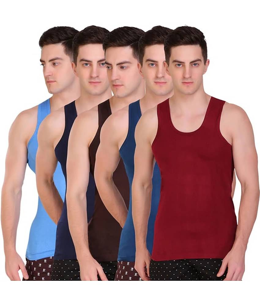 INNERO Pack of 5 Cotton Basic Vest For Men ( Multicolor1 )