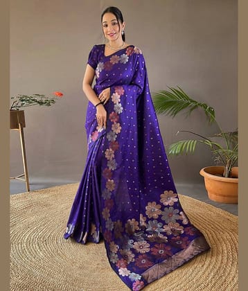 Satrani Silk Woven Saree With Unstitched Blouse Piece ( Purple )